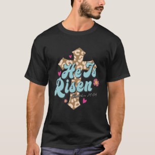 He is Risen Groovy Leopard Vintage Cross Happy Eas T-Shirt