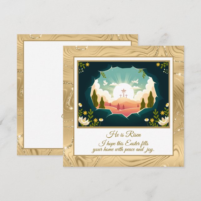 He Is Risen" Happy Easter - Customizable Religious Card (Front/Back)