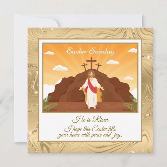 He Is Risen" Happy Easter - Customizable Religious Holiday Card (Front)