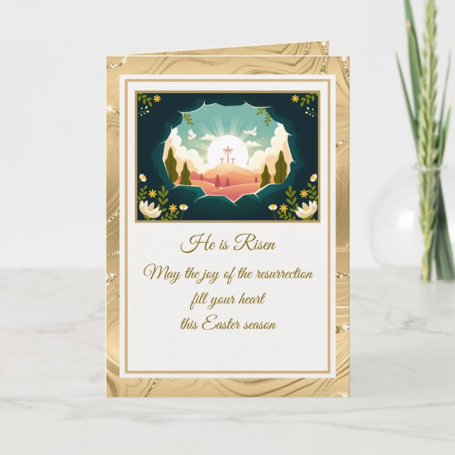 He Is Risen" Happy Easter - Customizable Religious Note Card (Front)