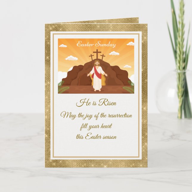 He Is Risen" Happy Easter - Customizable Religious Note Card (Front)