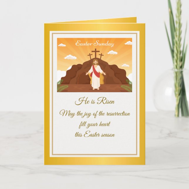 He Is Risen" Happy Easter - Customizable Religious Note Card (Front)