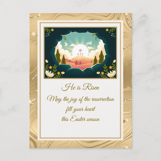 He Is Risen" Happy Easter - Customizable Religious Postcard (Front)