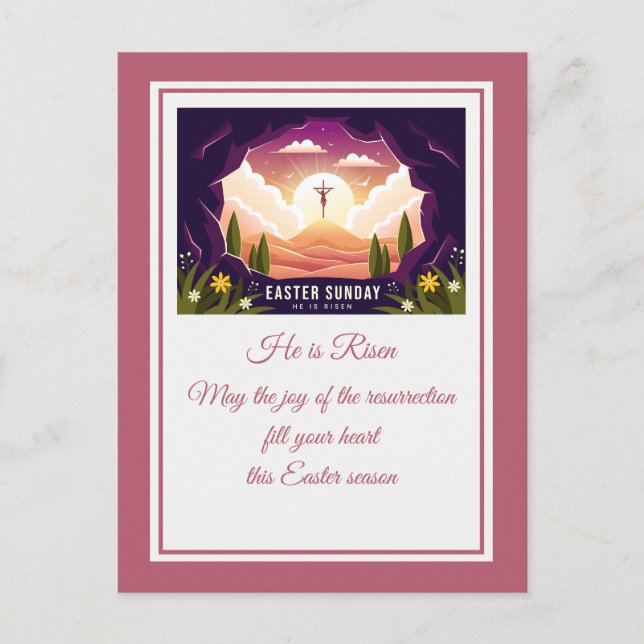 He Is Risen" Happy Easter - Customizable Religious Postcard (Front)
