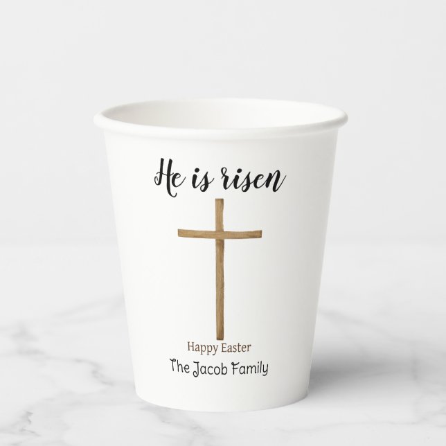 He is risen, Happy Easter to family, Religious  Paper Cups (Front)