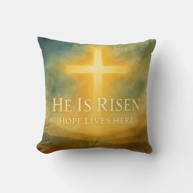 He Is Risen Hope Lives Here Easter 2026 Throw Pillow (Front)