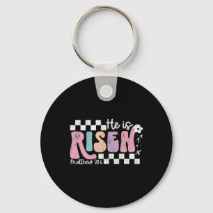 He Is Risen Jesus Christian Chequered Design Easte Keychain