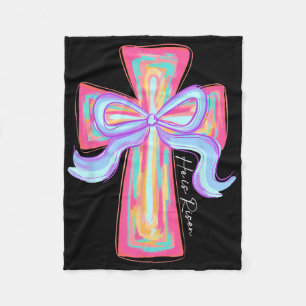 He Is Risen Jesus Christian Cross Coquette Bow Hap Fleece Blanket