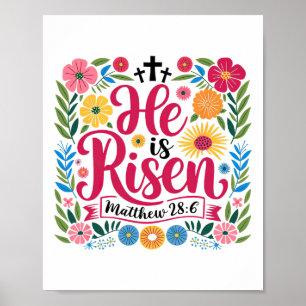 He Is Risen Jesus Christian Happy Easter Bible Ver Poster