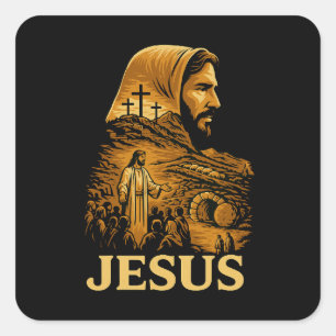 He is Risen Jesus Christian Happy Easter Square Sticker