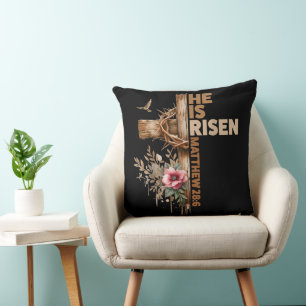 He is Risen Jesus Christian Religious Easter Throw Pillow