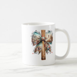 He Is Risen Jesus Coquette Bow Easter Cross Women  Coffee Mug