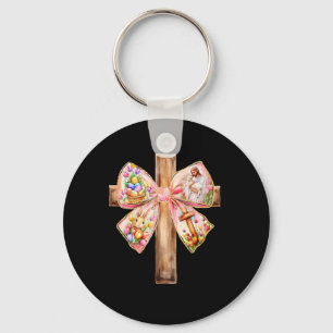 He Is Risen Jesus Coquette Bow Easter Cross Women Keychain