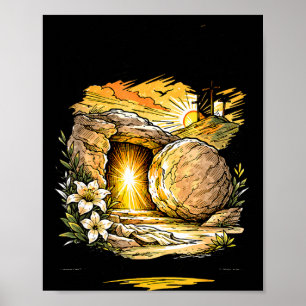 He is Risen Jesus Cross Religious Easter Christian Poster