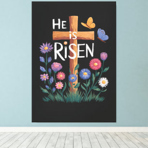 He Is Risen Jesus Floral Christian Easter Canvas Print