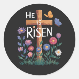 He Is Risen Jesus Floral Christian Easter Classic Round Sticker