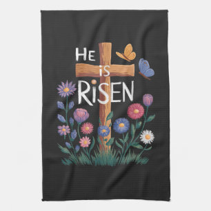 He Is Risen Jesus Floral Christian Easter Kitchen Towel