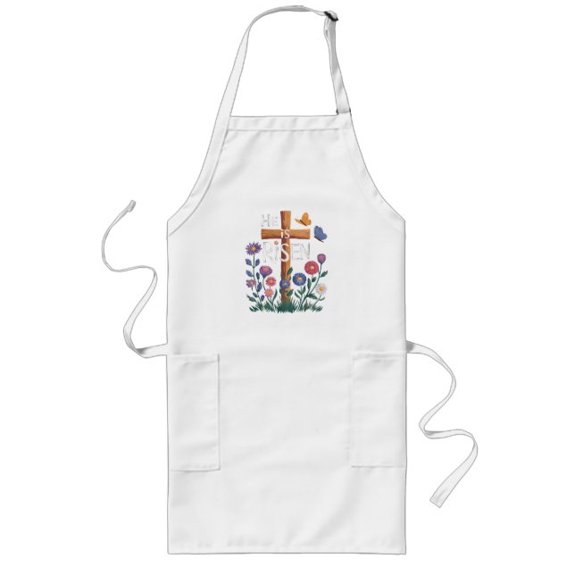 He Is Risen Jesus Floral Christian Easter Long Apron (Front)