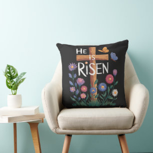 He Is Risen Jesus Floral Christian Easter Throw Pillow