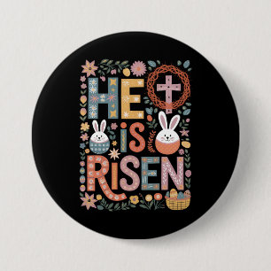 He is Risen Jesus Floral Cute Easter Bunny Rabbit 3 Inch Round Button