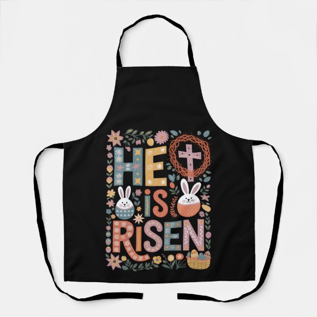 He is Risen Jesus Floral Cute Easter Bunny Rabbit Apron (Front)