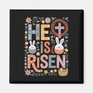 He is Risen Jesus Floral Cute Easter Bunny Rabbit Magnet