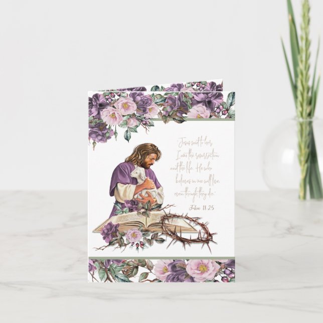 He is Risen | Jesus Holding Lamb Card (Front)