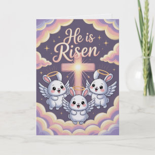 He Is Risen Kawaii Bunny Angel Easter Card