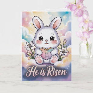 He Is Risen Kawaii Bunny Easter Card