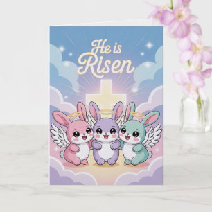He Is Risen Kawaii Easter Card Cute Bunny