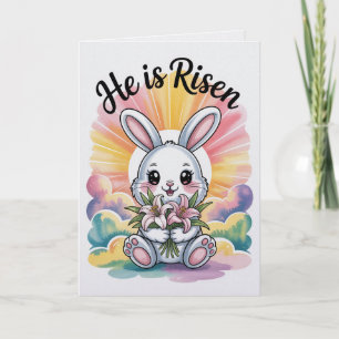 He Is Risen Kawaii Pastel Bunny Easter Card