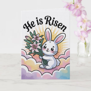 He Is Risen Kawaii Pastel Bunny Easter Card