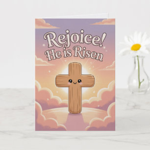 He Is Risen Kawaii Style Easter Card Cute Christ