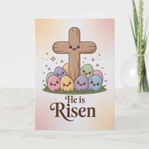 He Is Risen Kawaii Style Featu Easter Card Cute