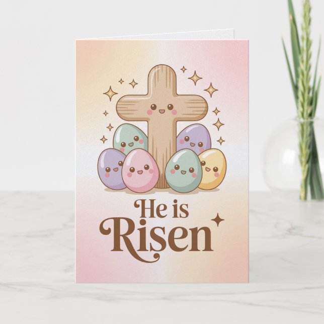 He Is Risen Kawaii Style Featuring Easter Card (Front)