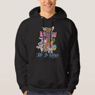 He is Risen Kids Leopard Cross Bunny Happy Easter  Hoodie