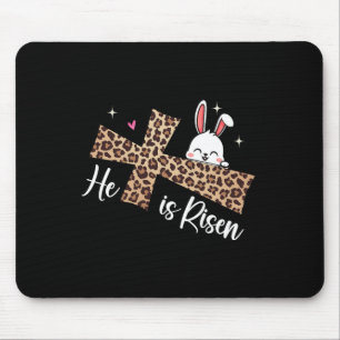 He Is Risen Leopard Cross Bunny Easter Day Christi Mouse Pad