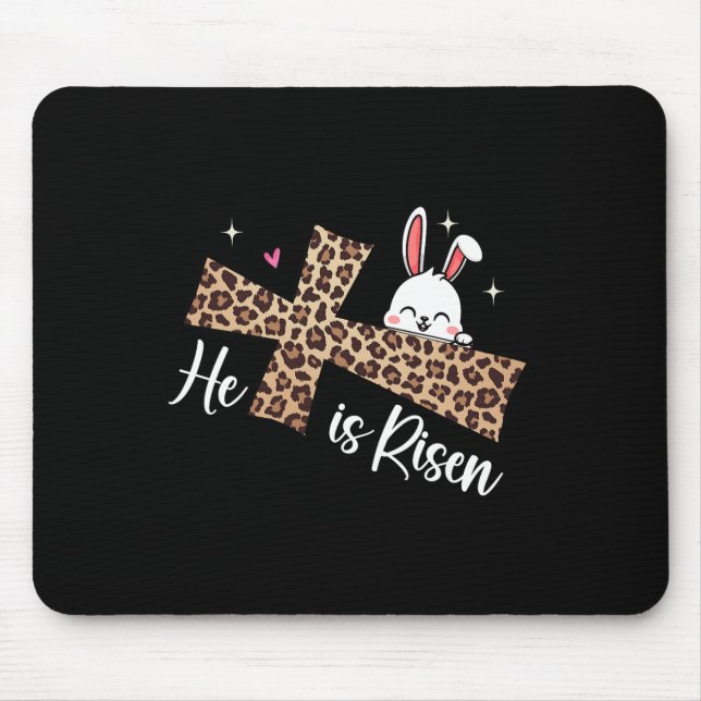 He Is Risen Leopard Cross Bunny Easter Day Christi Mouse Pad (Front)