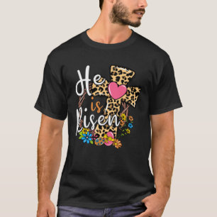 He is Risen Leopard Cross Bunny Happy Easter 2023  T-Shirt