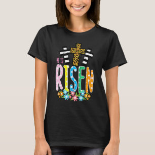 He Is Risen Leopard Cross Easter Jesus Religious T-Shirt
