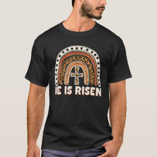 He Is Risen Leopard Rainbow Christian Jesus Easter T-Shirt
