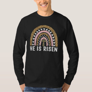 He Is Risen Leopard Rainbow Christian Jesus Happy T-Shirt