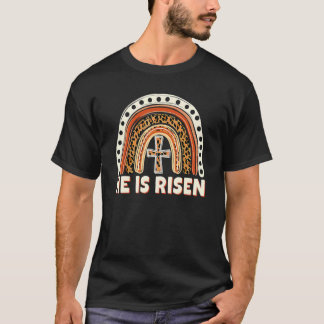 He Is Risen Leopard Rainbow Christian Jesus Happy  T-Shirt