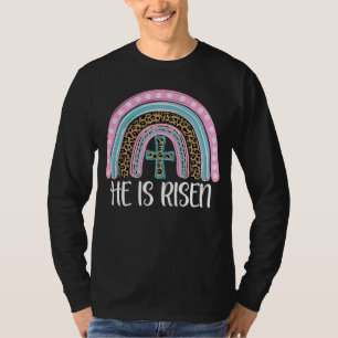 He Is Risen Leopard Rainbow Happy Easter Day Chris T-Shirt