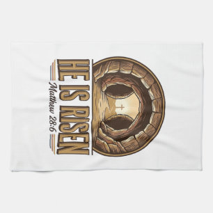 He Is Risen Matthew 28 6 Vintage Christian Design_ Kitchen Towel