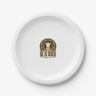 He Is Risen Matthew 28 6 Vintage Christian Design_ Paper Plate
