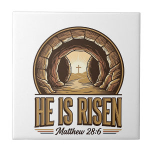 He Is Risen Matthew 28 6 Vintage Christian Design_ Tile