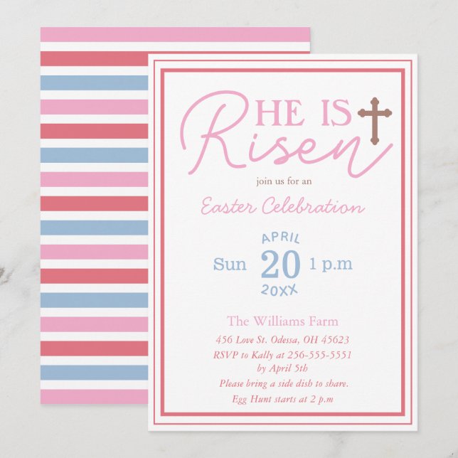 He is Risen| Pastel Colours Easter Invitation (Front/Back)