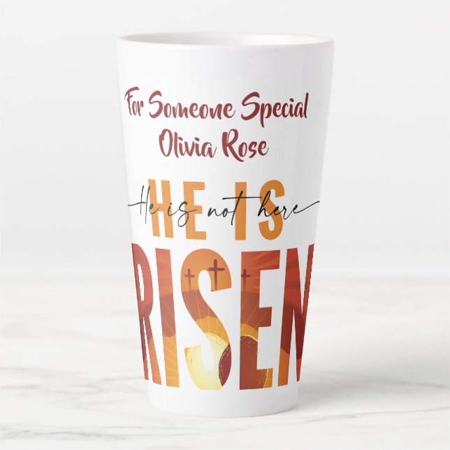 He Is Risen Personalised Image & Text Latte Mug (Front)