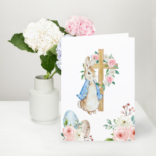 He is Risen Peter Rabbit Cross Holiday Card